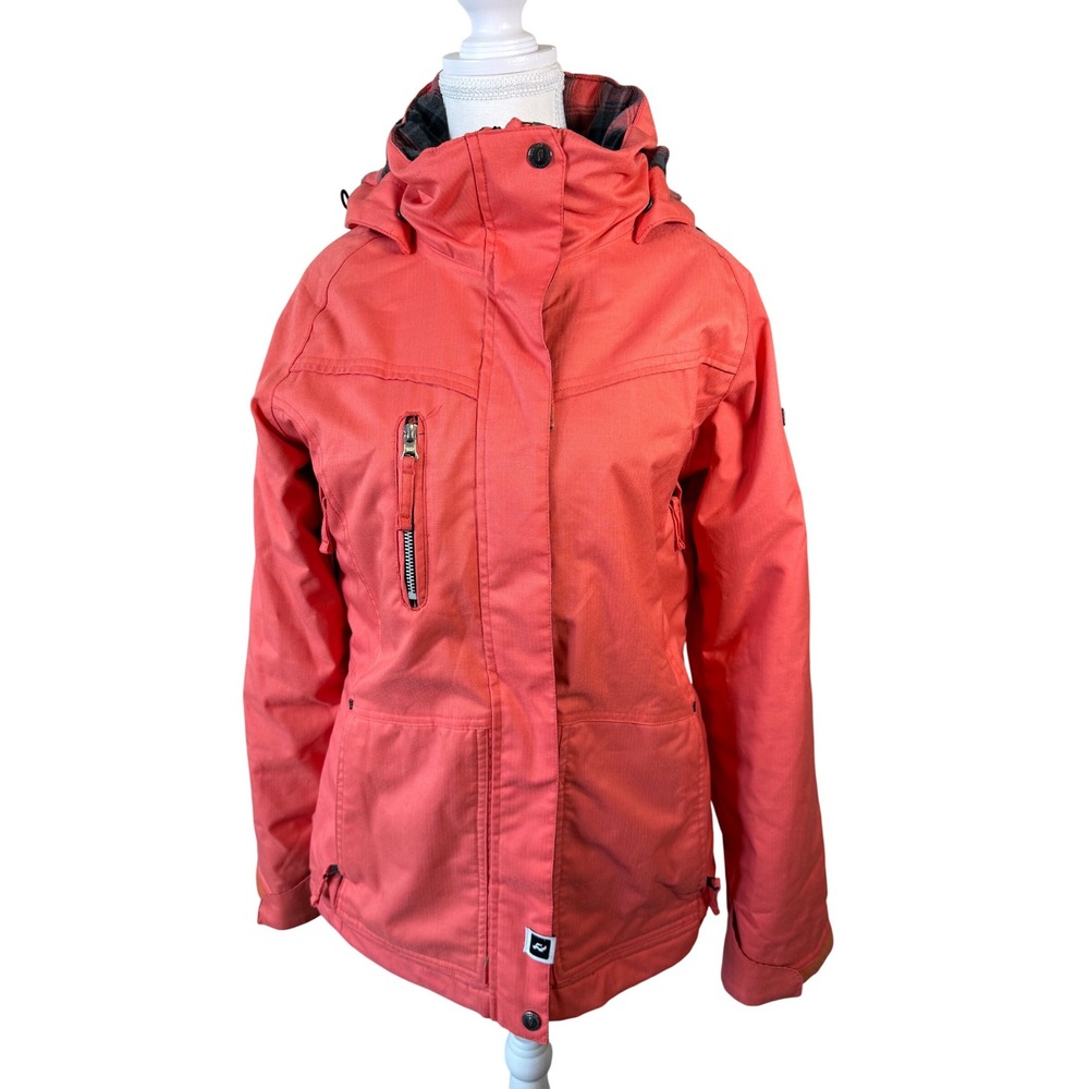 Ride Snowboards Women Ski Snowboard Jacket Coral‎ Plaid Lined Medium Waterproof